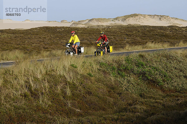 Radfahrer auf dem Ellenbogen  Sylt  Nordfriesland  Nordsee  Schleswig-Holstein  Deutschland  Europa