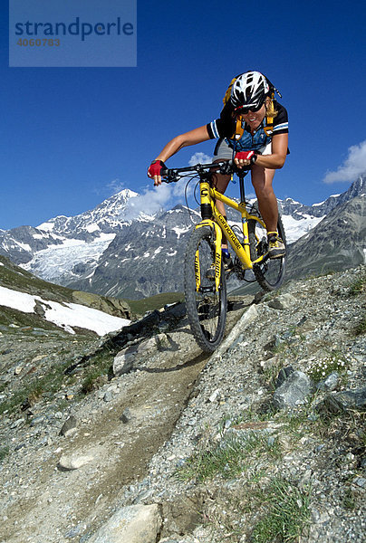 Mountainbiker vor Rothorn  Zermatt  Wallis  Schweiz  Europa