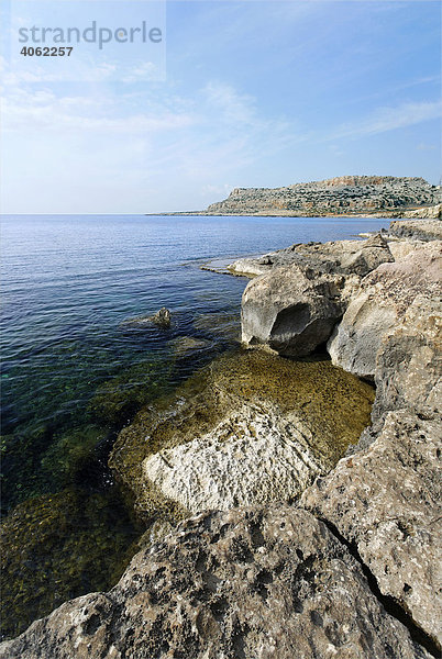 Kalksteinfelsen an Halbinsel Kap Gkreko  Larnaca  Zypern  Mittelmeer  Asien
