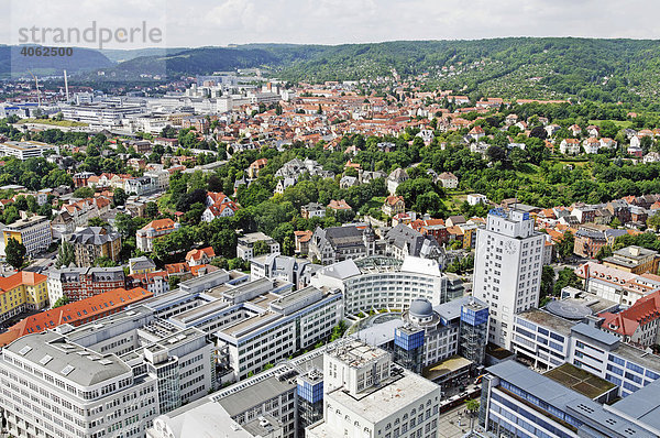 Blick vom Jentower auf das Firmengelände der Jenoptik AG  Jena  Thüringen  Deutschland  Europa