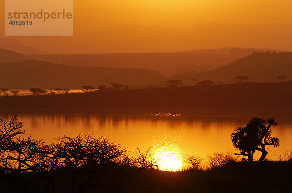Sonnenuntergang am Spioenkop Stausee  Spioenkop Nature Reserve  Kwazulu-Natal  Südafrika  Afrika