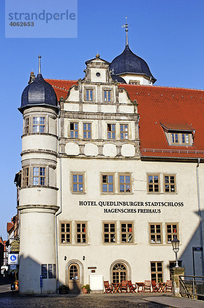 Hotel im Quedlinburger Stadtschloss  Stadt Quedlinburg  Weltkulturerbe der UNESCO  Sachsen-Anhalt  Deutschland  Europa