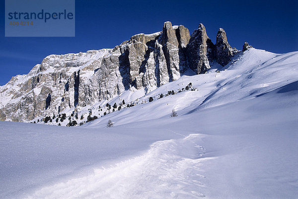 Sellastock im Winter  Dolomiten  Südtirol  Italien  Europa