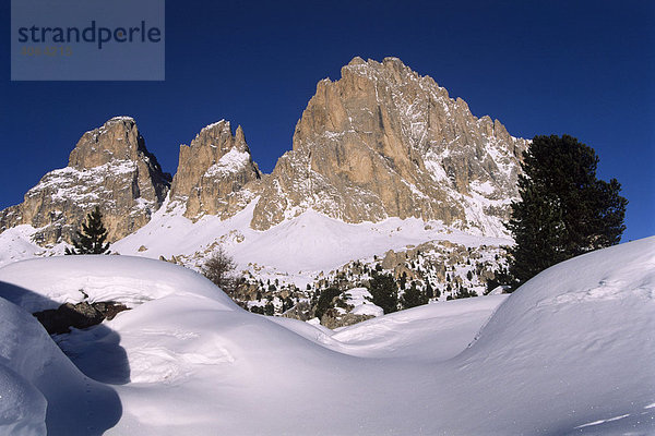 Langkofel im Winter  Dolomiten  Südtirol  Italien  Europa