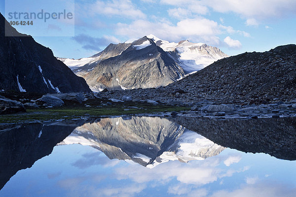 Wildspitze spiegelt sich in kleinem See  Ötztaler Alpen  Nordtirol  Österreich  Europa