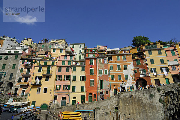 Bunte Häuser in Riomaggiore  Cinque Terre  Ligurien  Italien  Europa