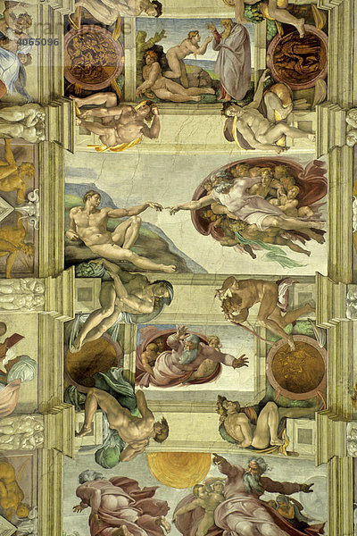 Sixtnische Kapelle  Deckenfresko von Michelangelo Buonarotti  Erschaffung Adams  Vatikan  Rom  Latium  Italien  Europa