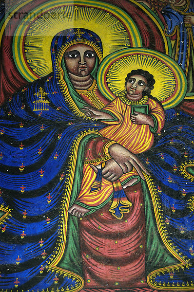 Wandmalerei  Maria mit Christuskind  Alte Kathedrale  Aksum  Äthiopien  Afrika