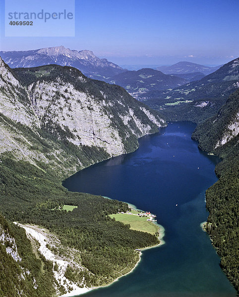 Luftbild  Königssee  St. Bartholomä  Berchtesgadener Land  Oberbayern  Deutschland  Europa