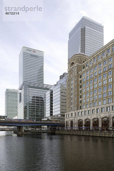 Canary Wharf Tower und HSBC Bank in Canary Wharf in London  England  Großbritannien  Europa