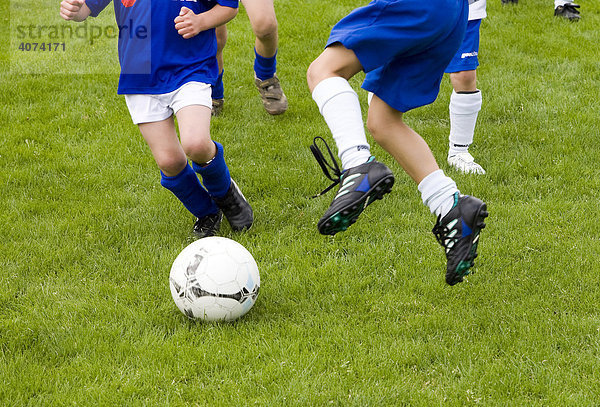 Kinderfußball  mehrere Spieler kämpfen um den Ball  Detail