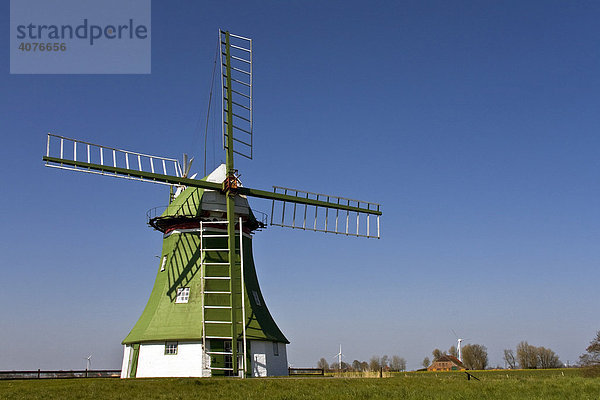 Historische Windmühle  Erdholländer  bei Wittmund  Ostfriesland  Niedersachsen  Deutschland  Europa