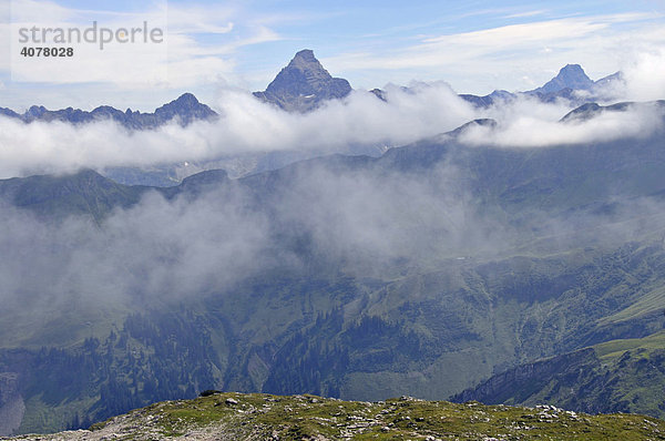 Panorama vom Nebelhorn zum Hochvogel  Allgäuer Alpen  Bayern  Deutschland  Europa