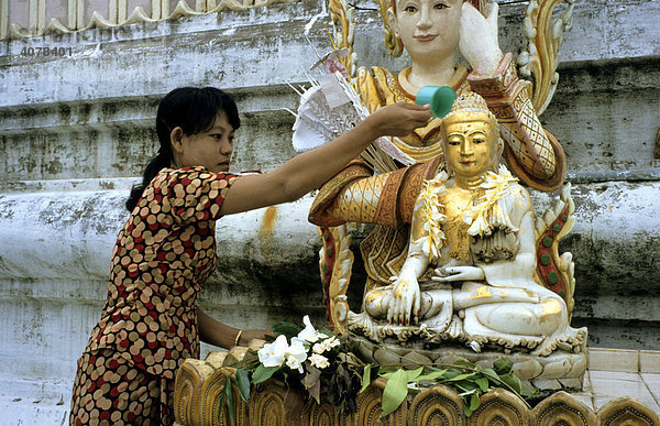 Rituelle Waschung einer Buddhastatue  Burma  Birma  Myanmar  Asien