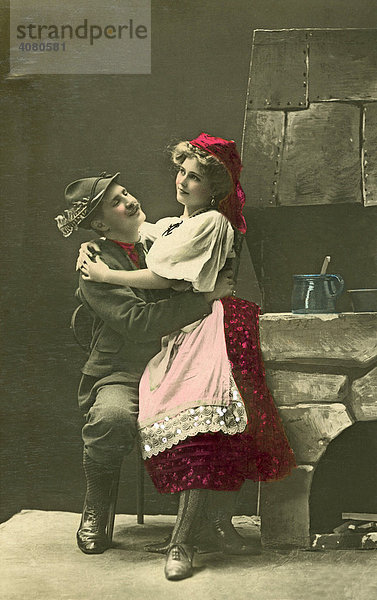 Bayrischer Flirt  historische Aufnahme  ca. 1910