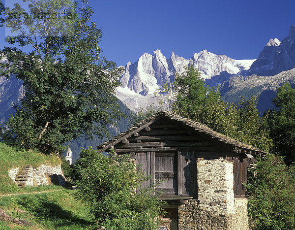 Bei Soglio vor der Bondascagruppe im Bergell Engadin Kanton Graubünden Schweiz