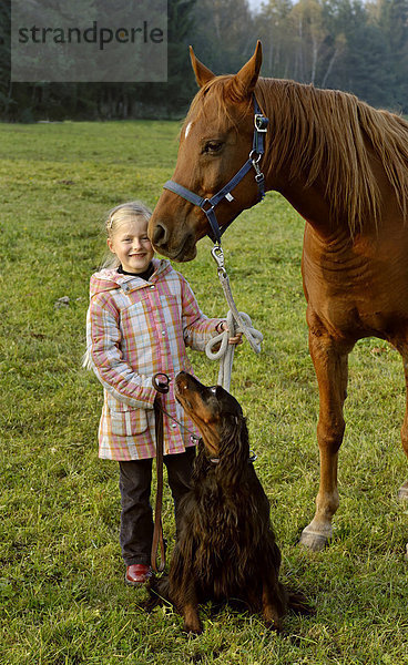 Mädchen mit seinem Pferd und Hund