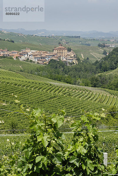 Barolo Provinz Cuneo Piemont Italien südlich von Alba bekannter Weinort Schloss in den Weinbergen