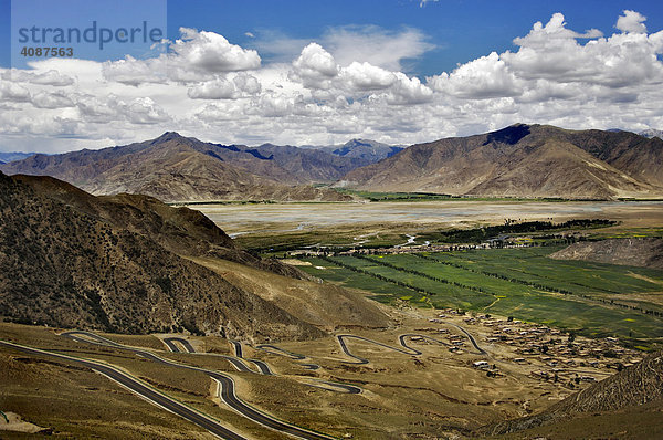 Blick auf das Bramaputra (Yarlung Tsangpo) Tal vom Kloster Ganden aus (4300 m) bei Lhasa  Tibet