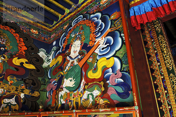 Wandmalerei im Kloster Ganden (4300m) bei Lhasa  Tibet