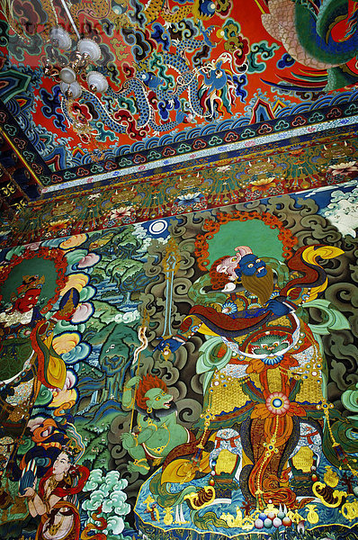 Decken und Wandmalerei  Jamkhang Chenmo Kloster  Tashilhunpo  Tibet  Asien