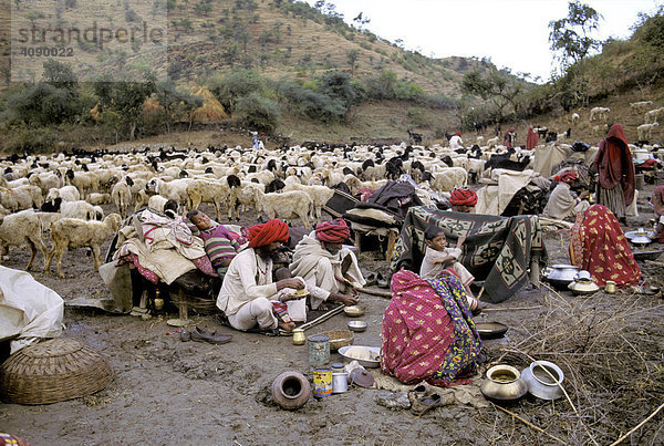 Marwa Nomaden Familie beim Essen  Rajasthan  Indien