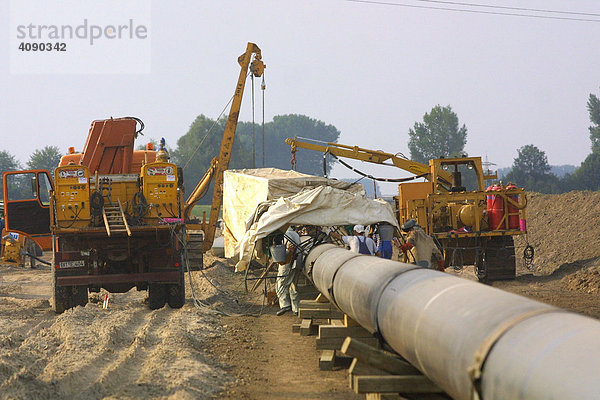 Mannheim  DEU  23.08.2001  Bau einer Gaspipeline  Erdgasleitung in der Rheinebene