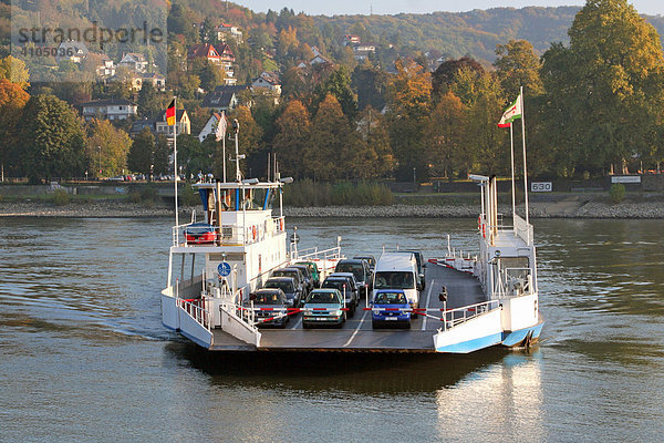 Autofähre über den Rhein von Remagen nach Linz Rheinland Pfalz Deutschland