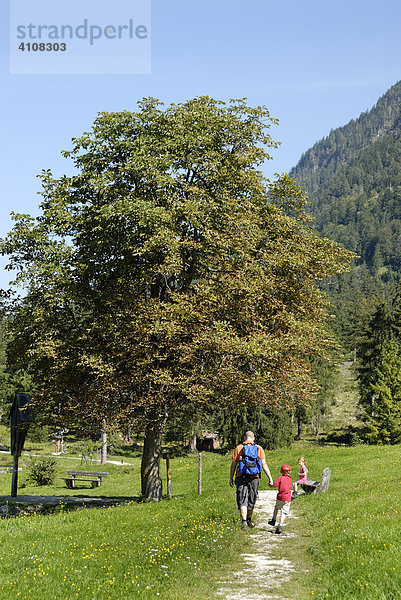 Vater und Sohn auf einem Wanderweg