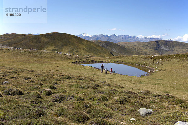 Almlandschaft mit einem Teich in den Nockbergen  Kärnten  Österreich