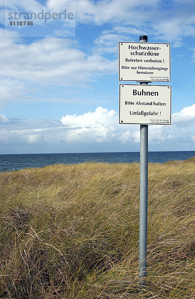 Hochwasserschutzdüne - Dünengrasbewachsene Buhnen an der Küste im Nationalpark Vorpommersche Boddenlandschaft am Darß in Mecklenburg Vorpommern  Deutschland