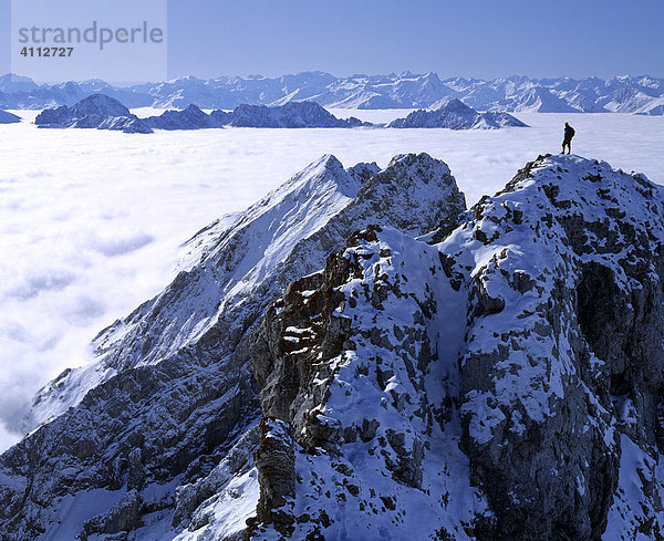 Karwendelgebirge  Panoramablick  Nebelmeer  Blick auf die Mieminger Kette und Stubaier Alpen  Oberbayern  Deutschland