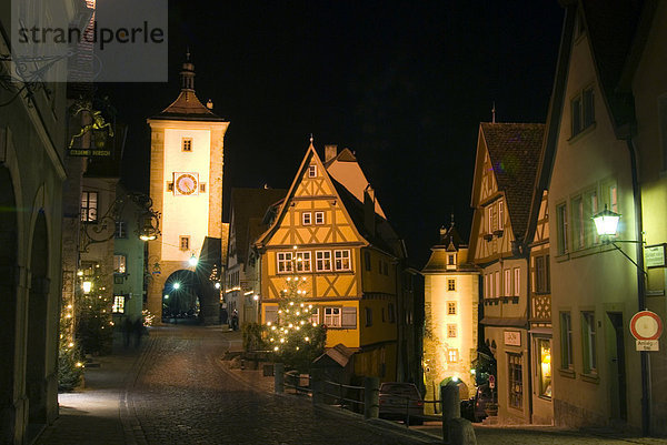 Siebersturm und Plönlein bei Nacht  Rothenburg ob der Tauber Bayern  Deutschland