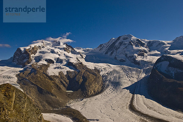 Monte Rosa  Dufourspitze mit Breithorn und Grenzgletscher  Zermatt  Wallis  Schweiz