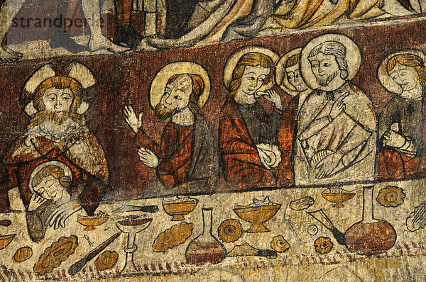 Gotische Wandmalerei aus dem 14. Jahrhundert in der Kapelle des Paradors von Alcañiz  Provinz Teruel  Spanien