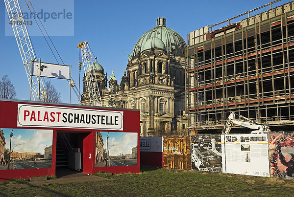 Ruine des Palastes der Republik und Berliner Dom mit Aussichtsplattform Palastschaustelle  Berlin  Deutschland