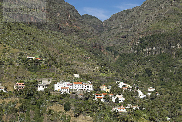 Häuser an den Terrassen des Valle Gran Rey  Insel La Gomera  Kanarische Inseln  Spanien  Europa Insel La Gomera