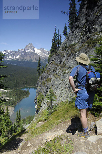 Wanderer bewundert die Aussicht  Hiker admiring the view - Lake O'Hara - Yoho Nationalpark  British Columbia  Kanada