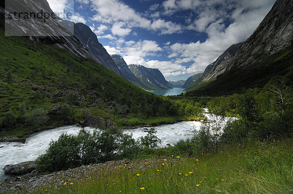 Fjordlandschaft mit Fluß  Stryn  Norwegen