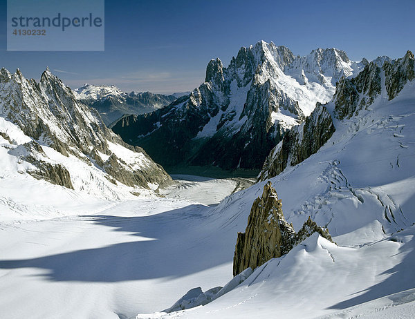 Aiguille Verte  Mer de Glace  Mont Blanc Gruppe  Mont Blanc im Rücken  Savoyer Alpen  Chamonix  Frankreich