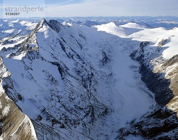 Großglockner mit Pasterze  Gletscher  Hohe Tauern  Kärnten  Österreich  Luftbild