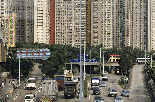 Wohnviertel im nordöstlichen Stadtteil Wong Tai Sin  Kowloon  Hongkong  China