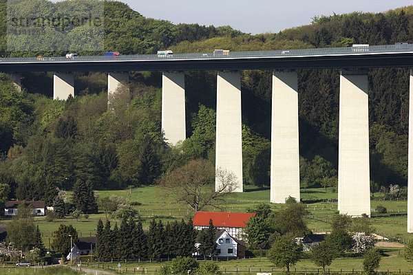 Ruhrtalbrücke der Autobahn A52 zwischen Essen und Düsseldorf  überwindet das Ruhrtal bei Mühlheim-Mintard  1800 Meter lang  größte Höhe 65 Meter  1966 fertiggestellt  Nordrhein-Westfalen  Deutschland  Europa