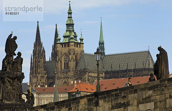 St. Veits Dom und Karlsbrücke  Prag  Tschechische Republik
