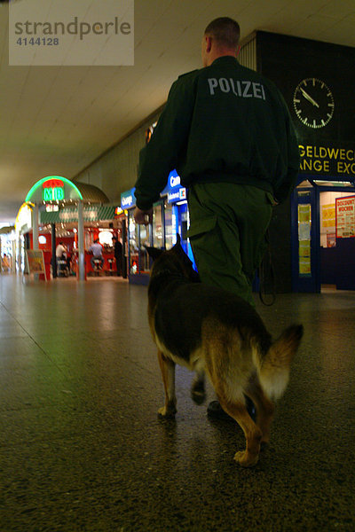 DEU  Deutschland  NRW : Polizeihund mit Hundefuehrer auf Streifengang.