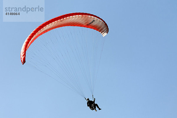 Paraglider fliegt eine Kurve  Niederrhein  NRW  Deutschland