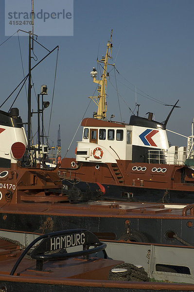 Hafenschlepper liegen vertaeut im Hamburger Hafen