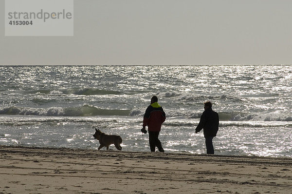 Spaziergänger am Nordseestrand in Dänemark / Couple walking at the beach of the North Sea  Jutland  Denmark