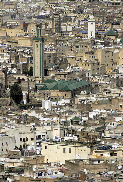 Stadtansicht der Altstadt mit Moscheen  Königsstadt Fes  Marokko