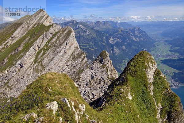 Blick vom einem Gipfel der Kurfürsten-Bergkette auf Walenstadt und das Tal der Seez  Kanton St. Gallen  Schweiz